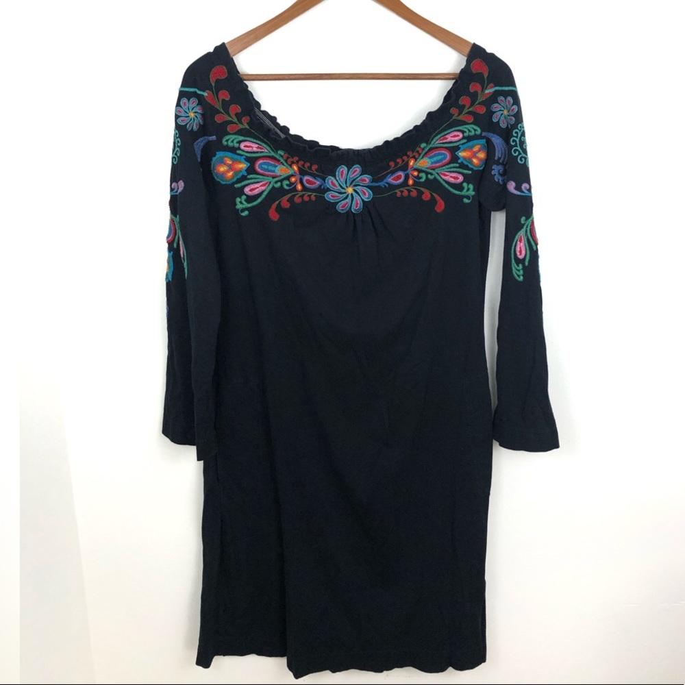 Johnny Was Floral Embroidered Off Shoulder Dress